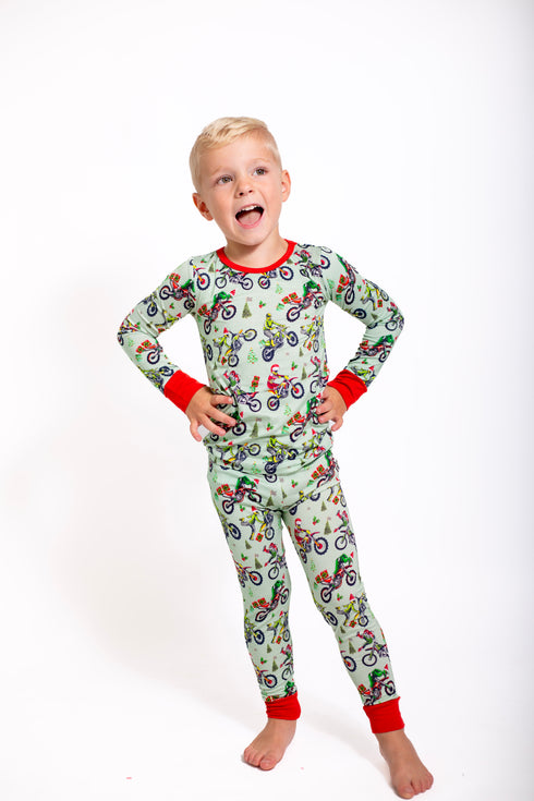 Pre order Racing through the Snow Long sleeve top/pant Pajama set